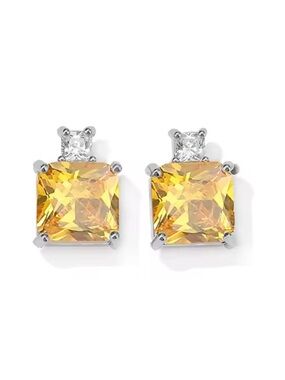 NEW Silver-Tone Light Yellow Square Stud Earrings